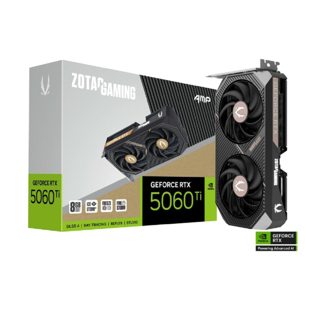Zotac Видеокарта GAMING GeForce RTX 5060 Ti AMP 8GB GDDR7 128bit 2407 2632 MHz 3 DP HDMI 2 FAN ZT-B50610F-10M RTL