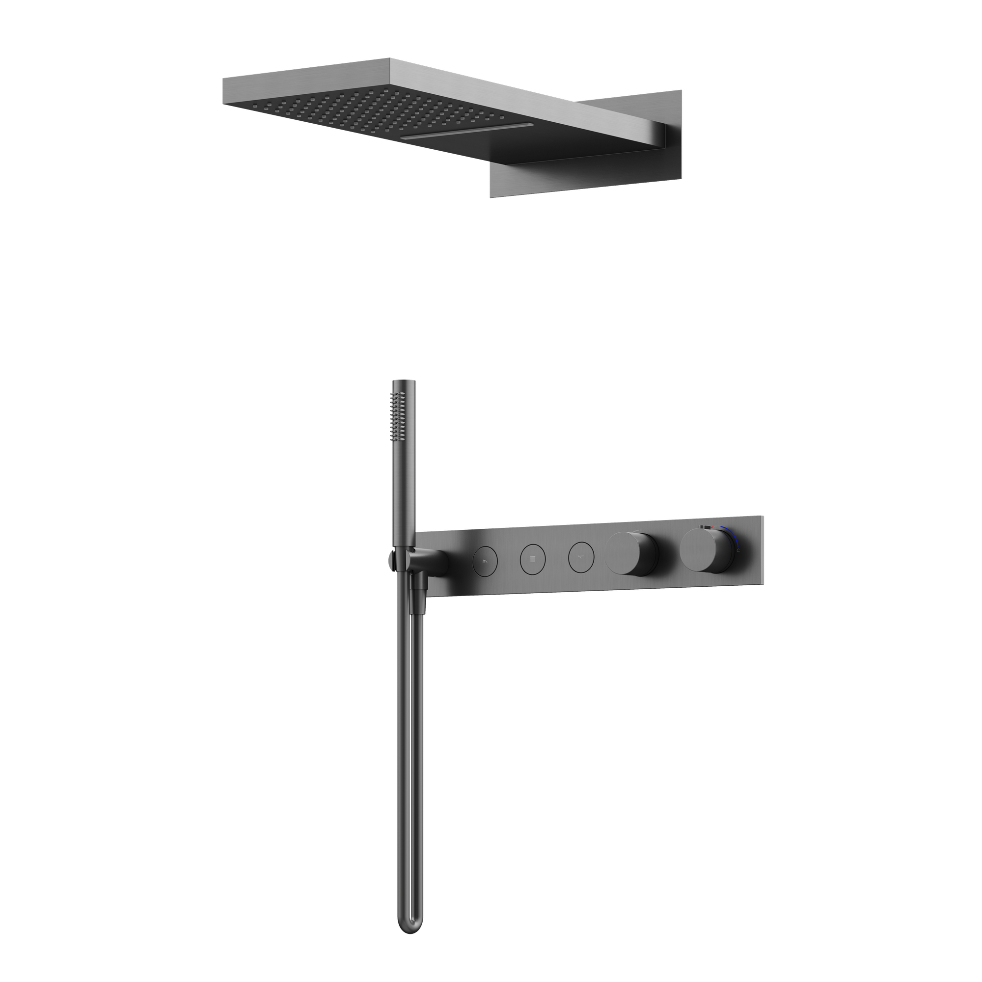 Душевой комплект с термостатом SANCOS Linn, с внутренней частью, вороненая сталь арт. SC9023GG