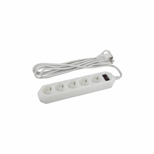 Удлинитель с сетевым фильтром 5х5м с заземл. 10А IP20 USF-5es-5m-W ПВС 3х0.75 с выкл. бел. Эра Б0019738