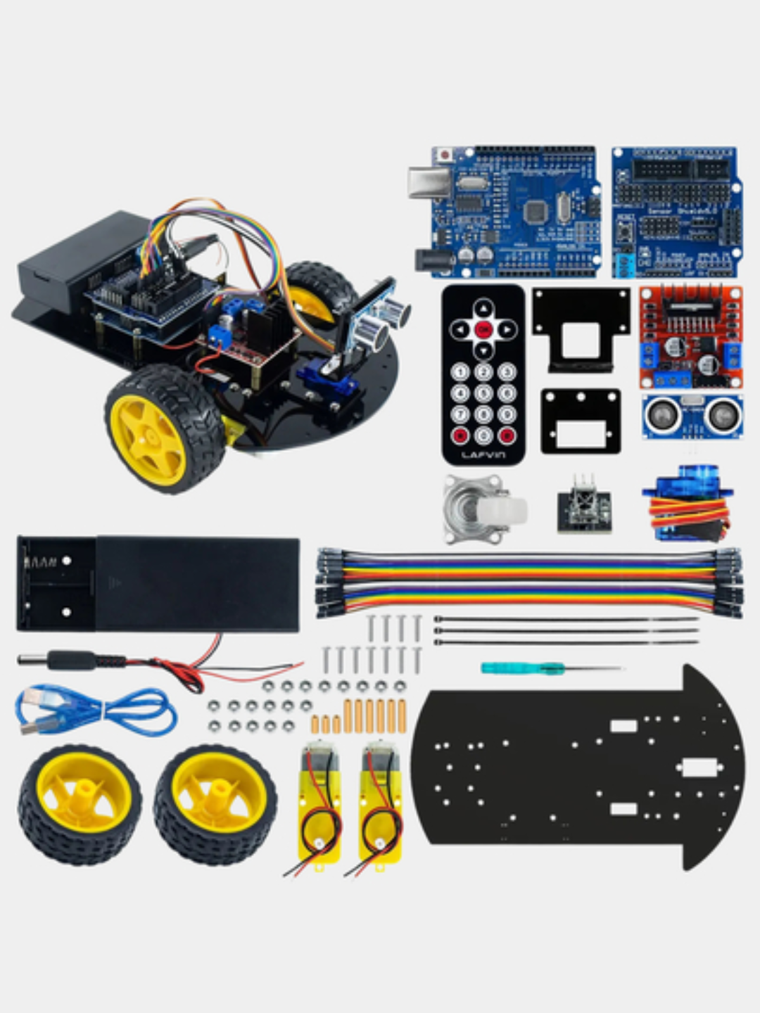 Комплект шасси для умного робота-автомобиля 2WD с модулем R3 совместимым с Arduino IDE DIY