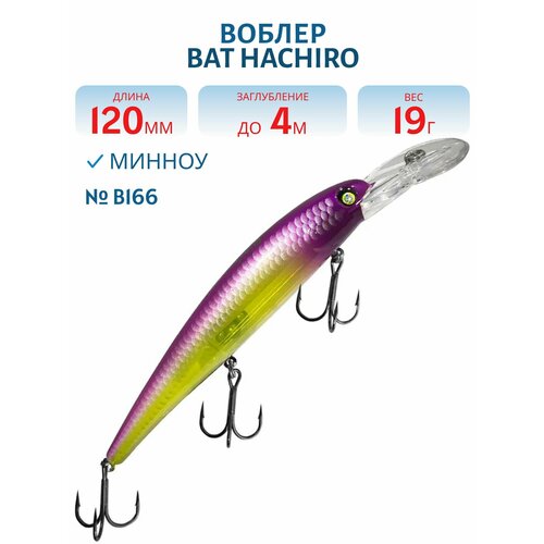 Воблер BAT HACHIRO (V) BT010 120 мм, 19 гр, заглубление 4 м, цвет #B166