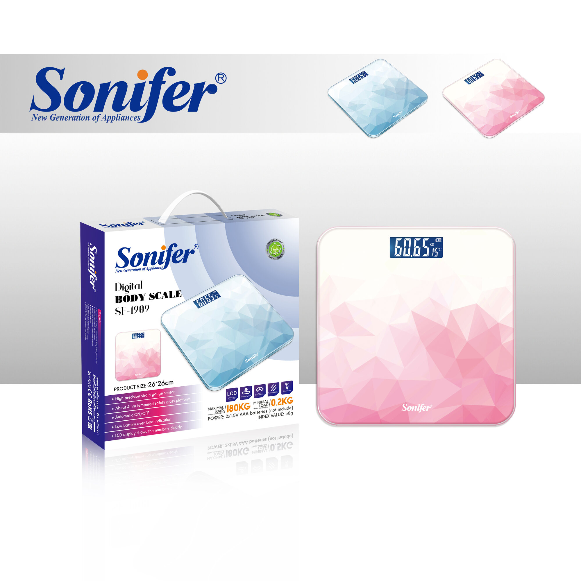 Sonifer SF‑1909 — напольные электронные весы для измерения веса тела, подходящие для дома