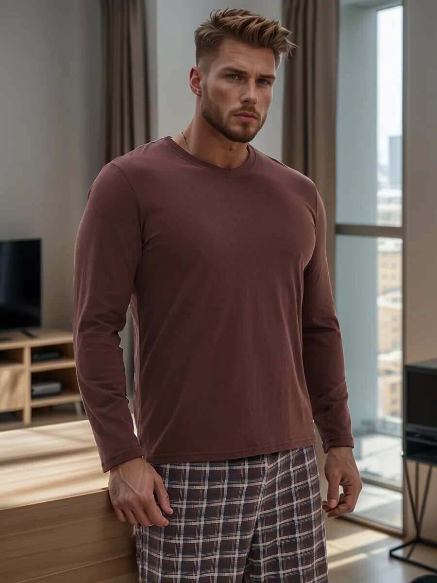 Пижама IHOMELUX, размер 50, темно-коричневый — фото 1