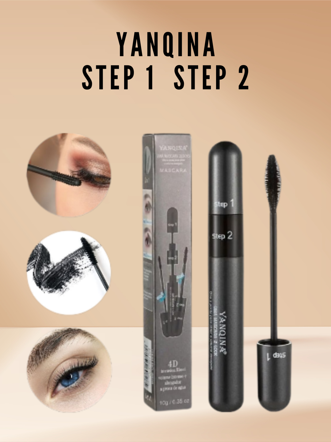Чёрная тушь для ресниц, Yanqina, удлиняющая, водостойкая, профессиональная 4D волокна 2в1
