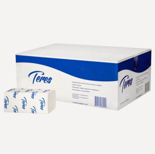 Изображение товара Teres, Листовые полотенца, 2 слоя, 200 л/пачка, Комфорт Эко Z-сложение, Т-0221, 20 упаковок