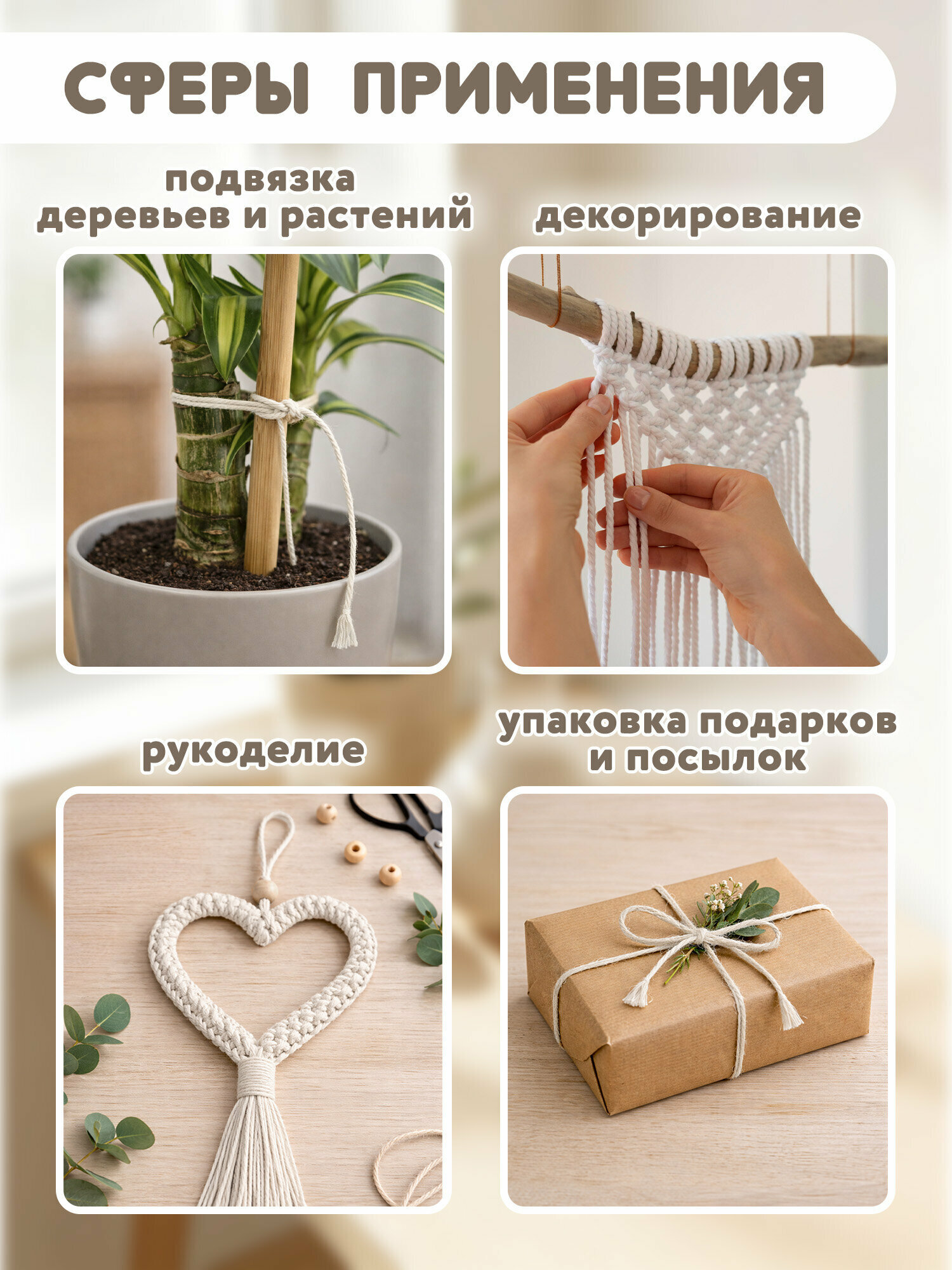 Шпагат хлопковый, для вязания и макраме, прошивки и брошюровки документов, длина 500 м диаметр 1,5 мм, Brauberg, 700362 — фото 1