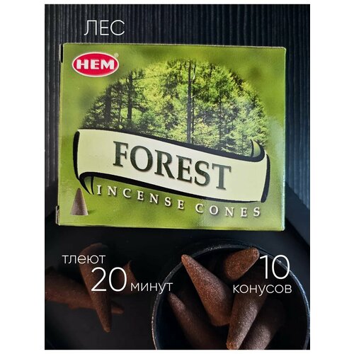 фото Hem лес - 10 шт, ароматические благовония, конусовидные, конусы с подставкой, forest - хем
