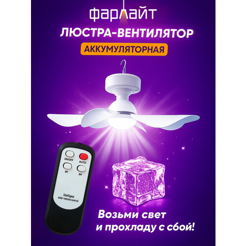 фото Вентилятор фарлайт, потолочный, с подсветкой, 3 скорости, влагозащитный корпус, пульт управления