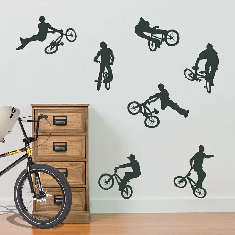 Наклейки на стену BMX велосипеды, 7 шт, черные, 10-30cmwide