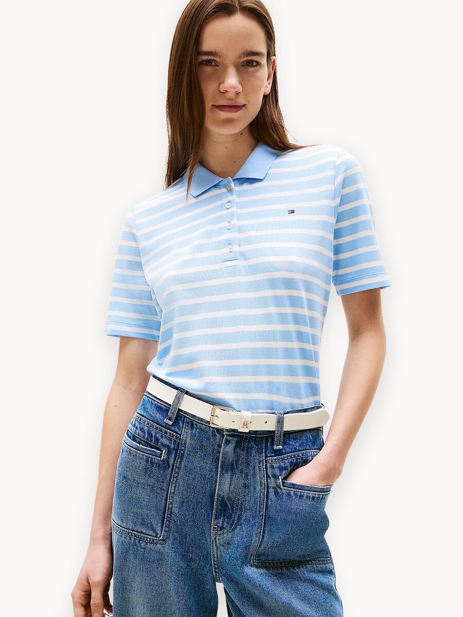 Поло TOMMY HILFIGER, размер S, голубой/белый