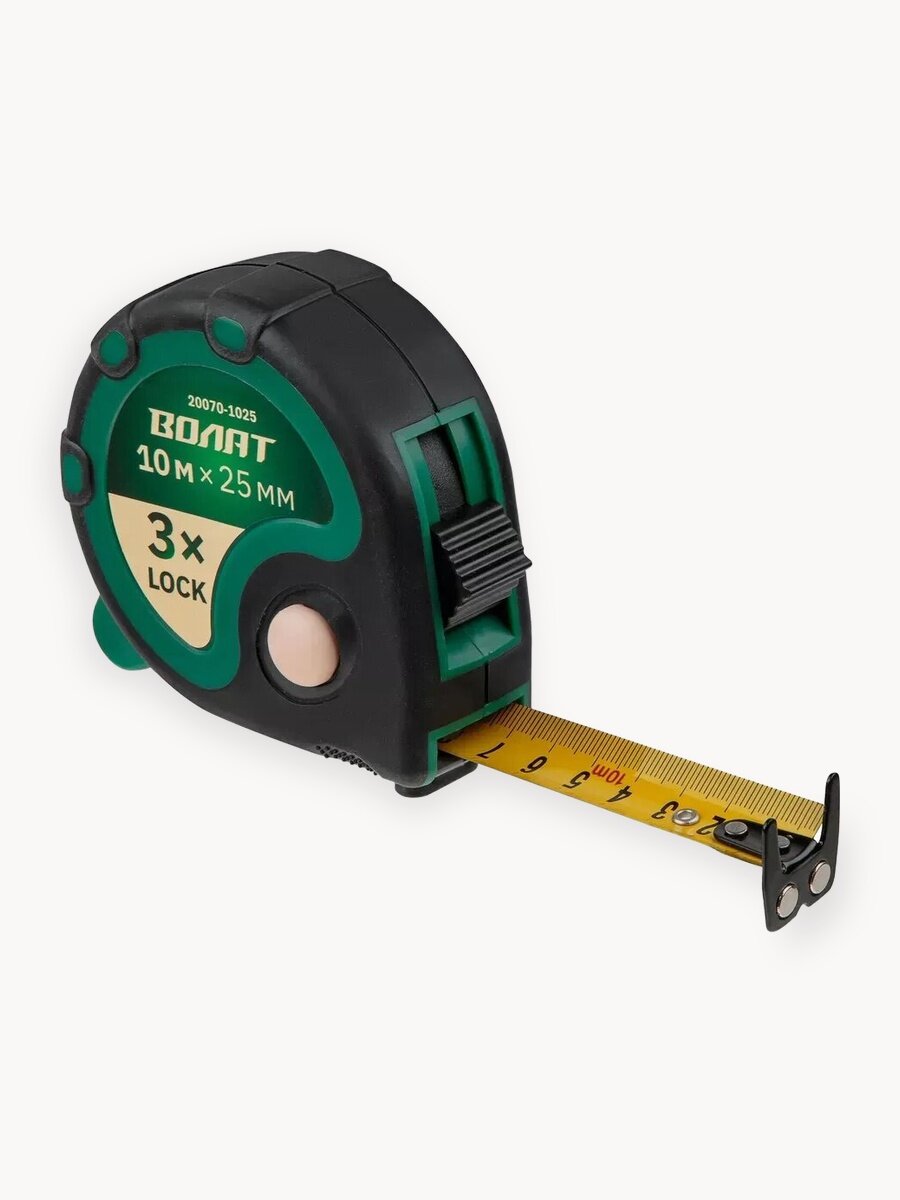 Рулетка измерительная 10 м 25 мм волат, магнитный зацеп, обрезиненный корпус (20070-1025)
