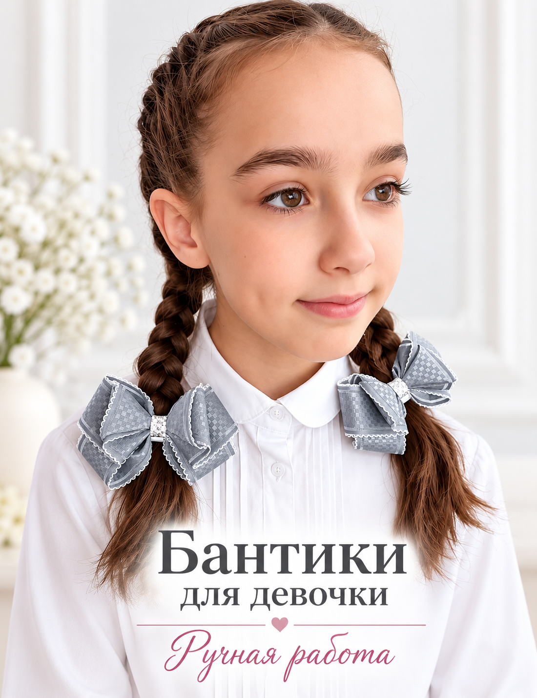 Бантики для волос Арт&Дизайн для девочки на резинке, серые, 4 см, 2 шт
