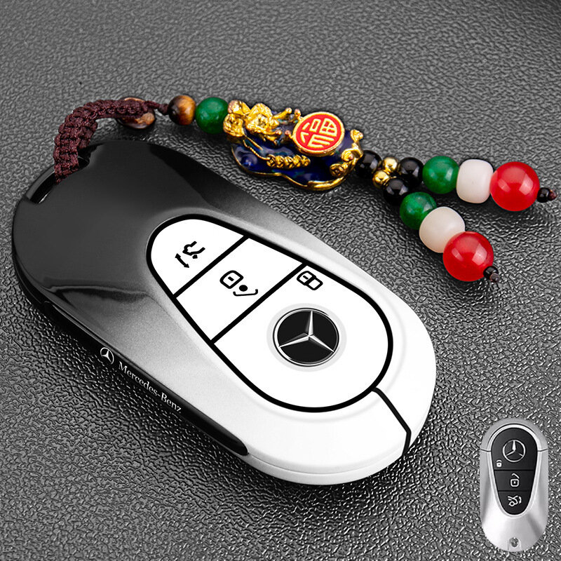 Чехол для ключа Brabus Pixiu Clip для Мерседес Е300Л/ГЛЦ300Л/С260Л/С200Л/С450 - Черный и белый, белая кнопка