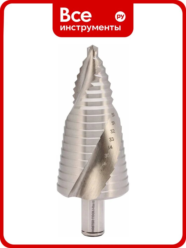 Сверло ступенчатое спиральное MASTER-TOOL 6-40мм HSSE-Co5 19ступ. L105мм 101097EPRO