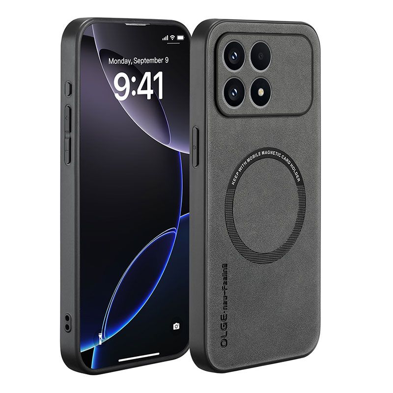 Чехол на Redmi K90 / POCO F8 Pro MagSafe на Редми к90 / Поко ф8 про защитная кожаная накладка с магнитом (серый)