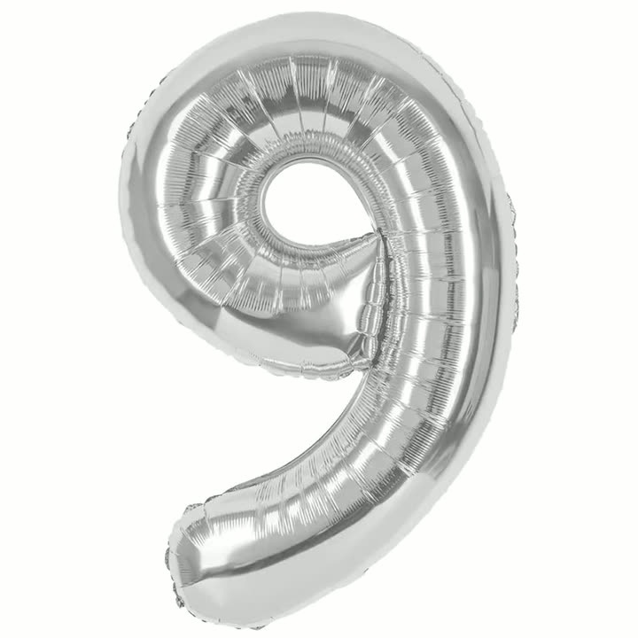 Воздушный шар цифра 9 серебристый 102 см — фото 1