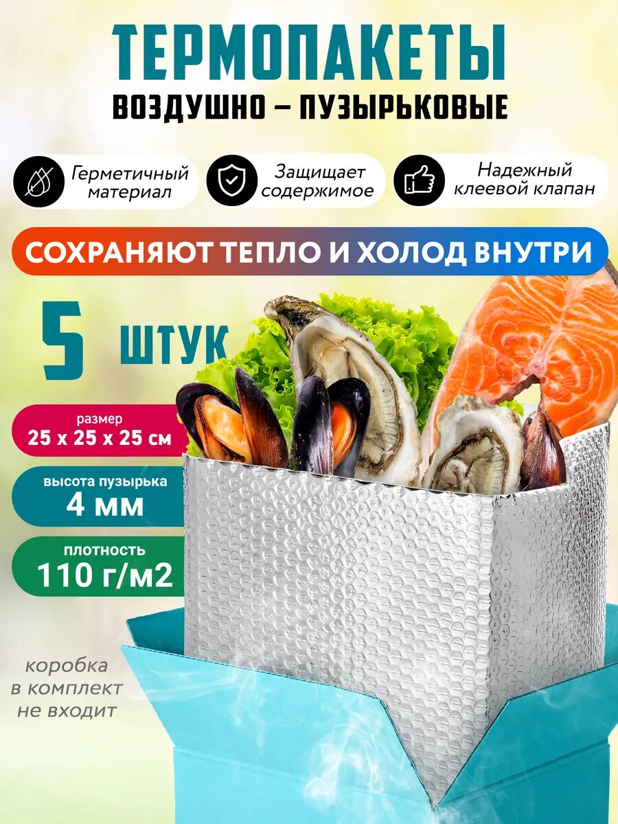Термопакеты для продуктов 25x25x25 см. Пакет пищевой для перевозки и хранения еды, медикаментов