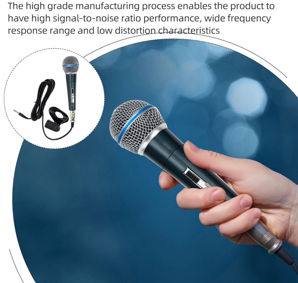 Микрофон проводной динамический для караоке, выступлений, репетиций и домашнего использования