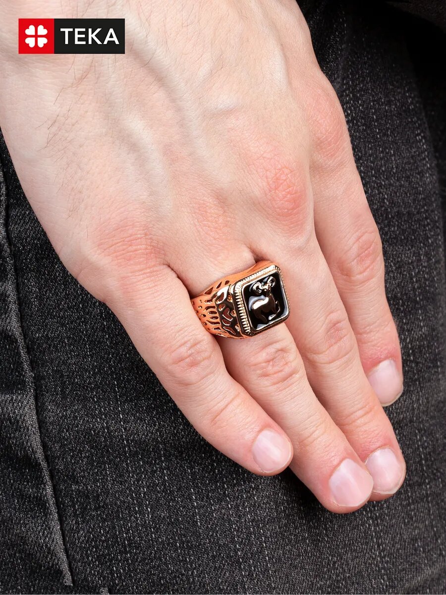 Печатка TEKA, эмаль, размер 20, черный, золотой — фото 1