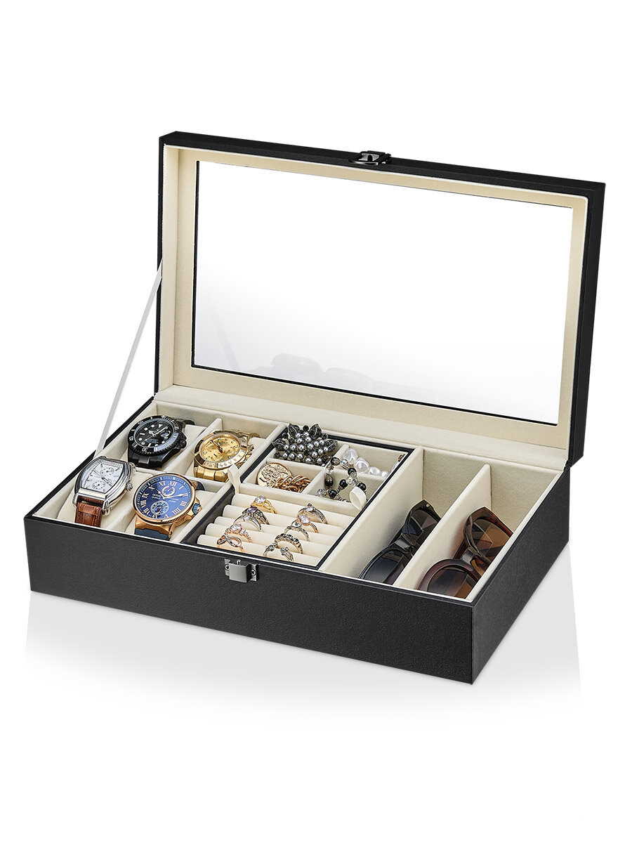 Шкатулка органайзер для хранения наручных часов, украшений и очков универсальная Margo-4-WG-black