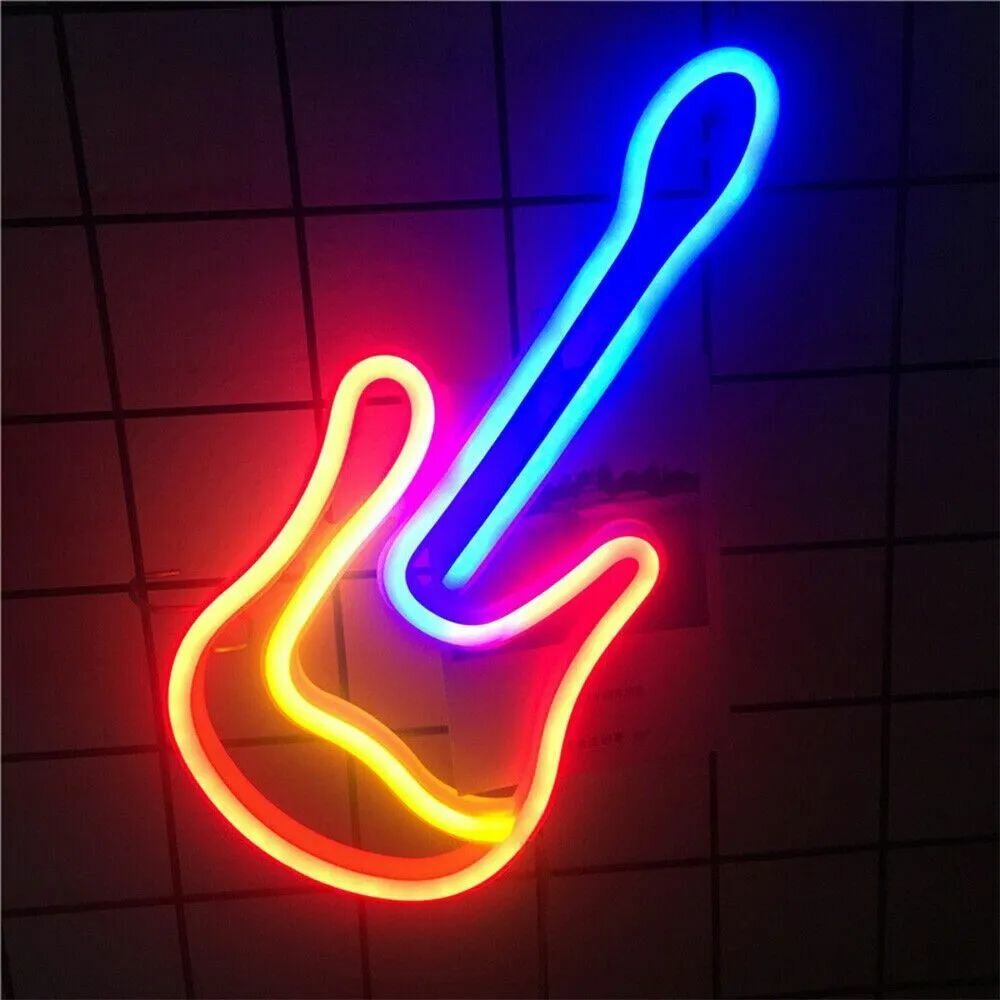USB/аккумулятор, 2 способа питания, неоновая вывеска, ночник для спальни, светодиодная настенная художественная настольная лампа,1, Гитара