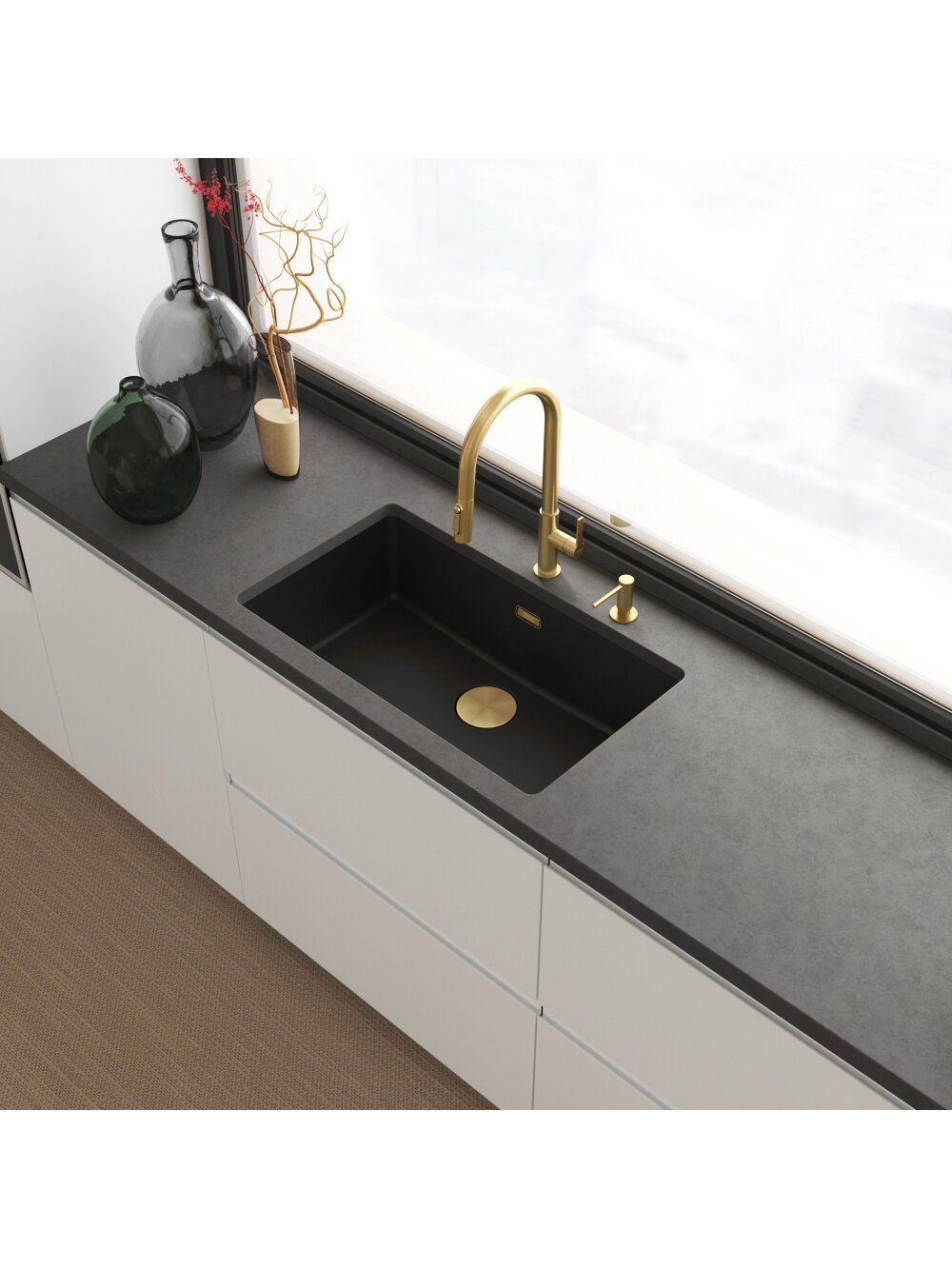 Смеситель FRANKE Maris Slim Clear Water J Pulldown GD, золотой (120.0736.601) — фото 1