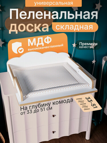 Изображение товара Пеленальный столик складной, универсальная пеленальная доска на комод от 33 до 51 см МДФ STOOLLY