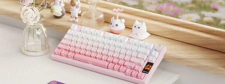 Механическая клавиатура Eweadn X75PRO GRADIENT PINK с экраном, проводное/2,4 ГГц/Bluetooth, для игровых компьютеров