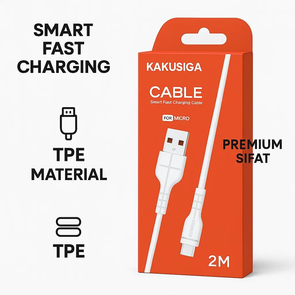 Кабель Kakusiga, Micro USB, быстрая зарядка, длина 2 м, белый — фото 1