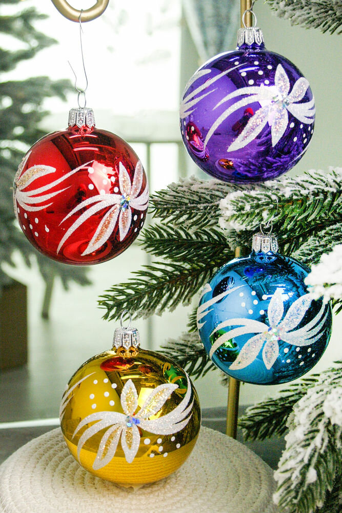 Набор стеклянных шаров маска, 60 мм, 4 шт, Елочка С485