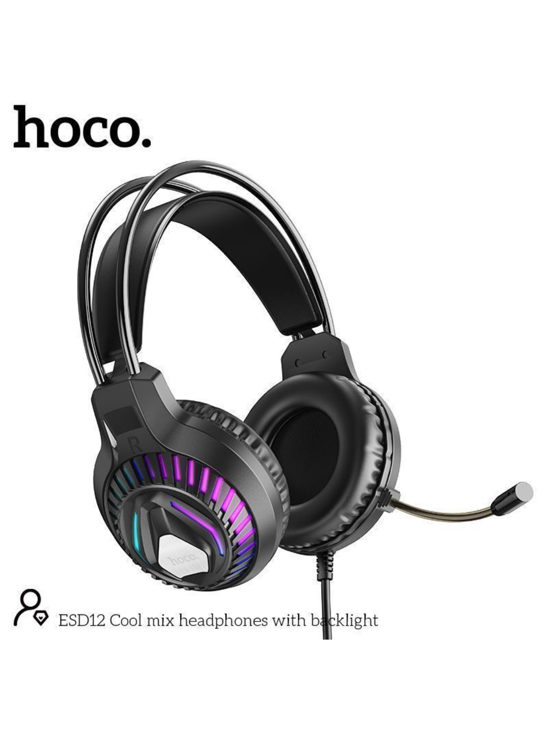 Наушники Hoco Cool Mix ESD12, игровые, LED-подсветка, с микрофоном