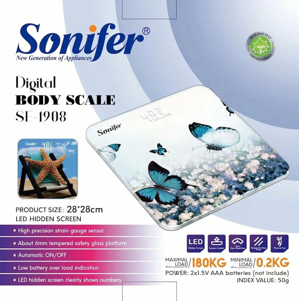 Напольные весы Sonifer SF-1908, нагрузка до 180 кг, электронные