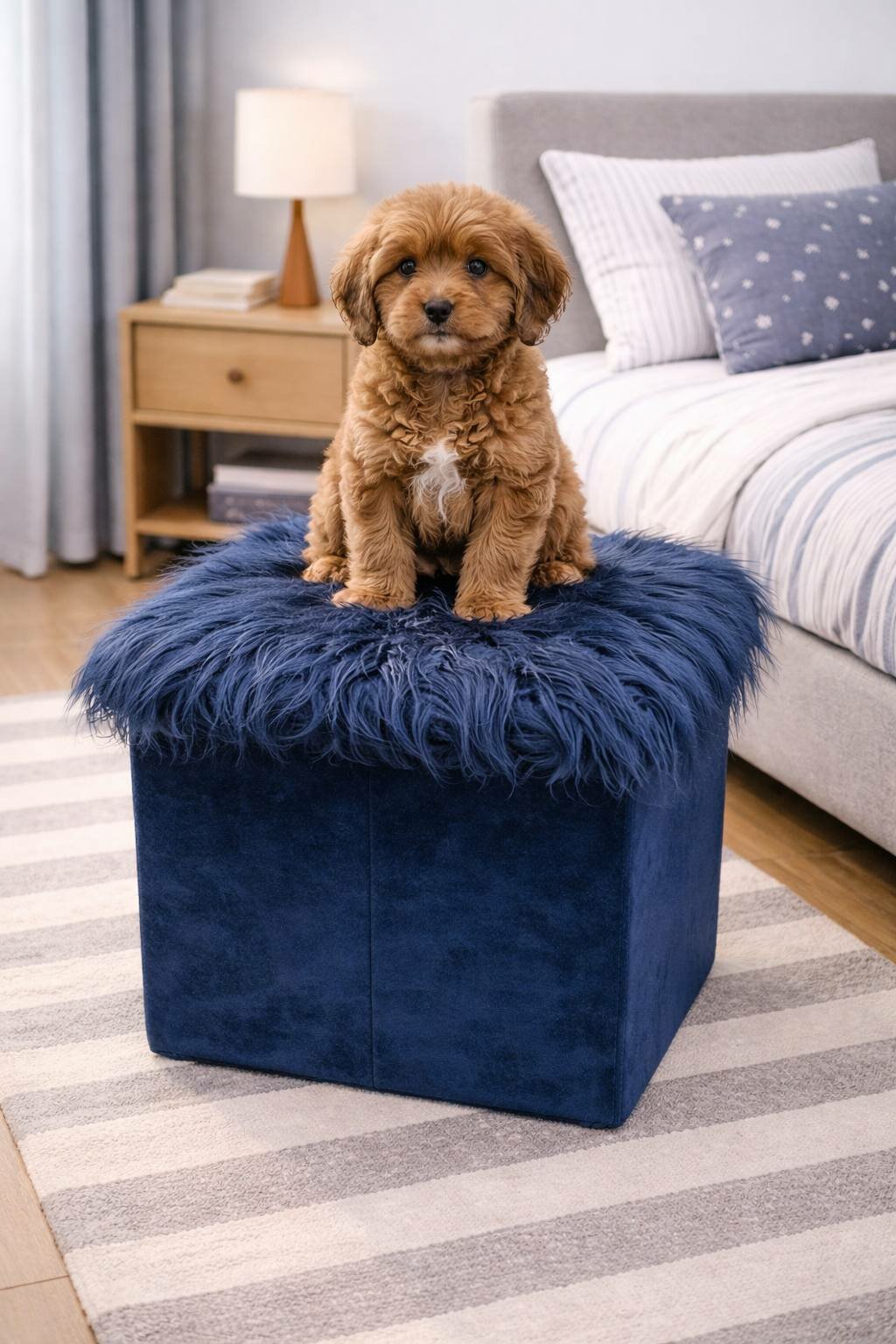 Многофункциональный мягкий столик-пуф с функцией органайзера