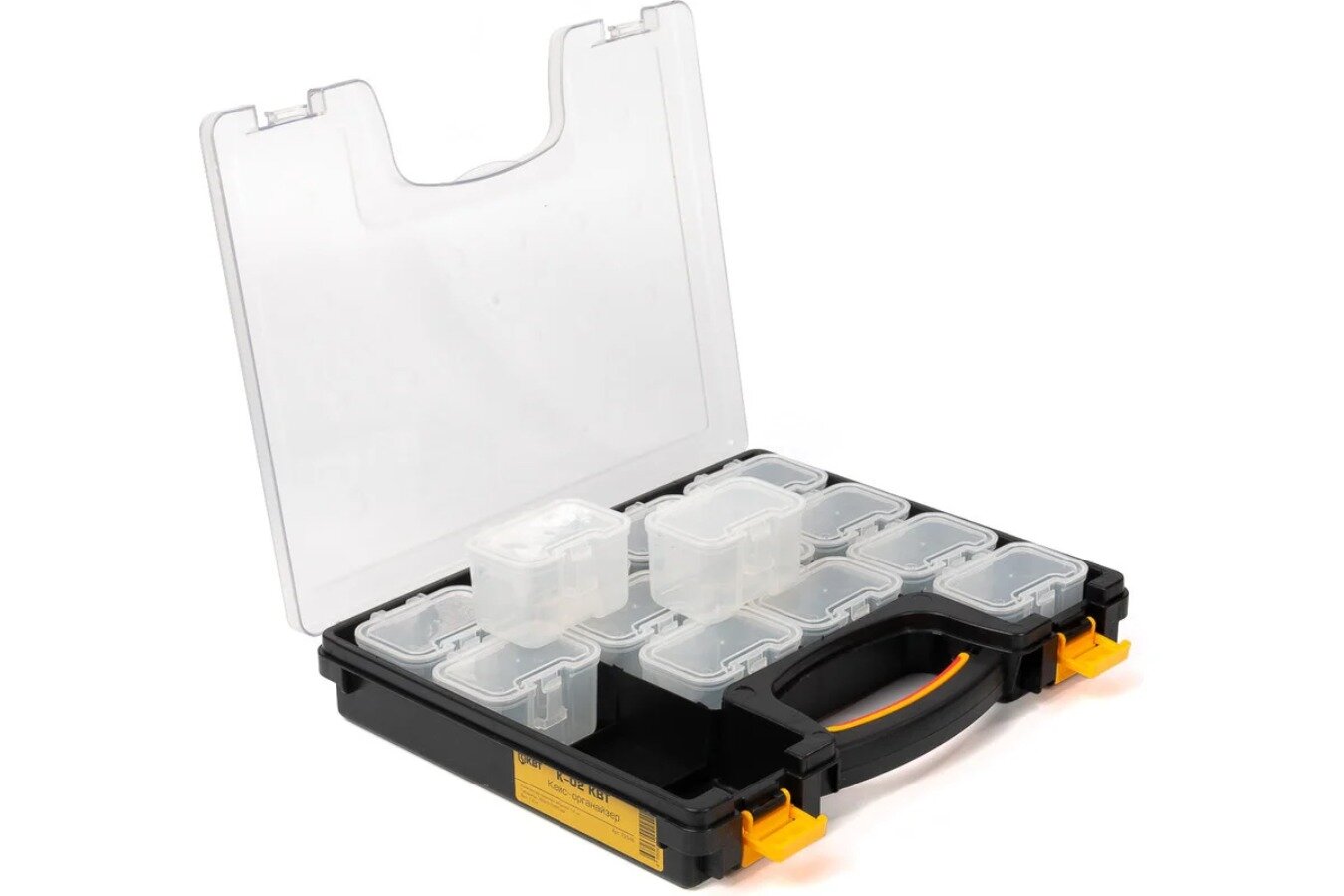 Органайзер КВТ К-02, 14 модулей, для мелочей и метизов, пластик, черный/прозрачный