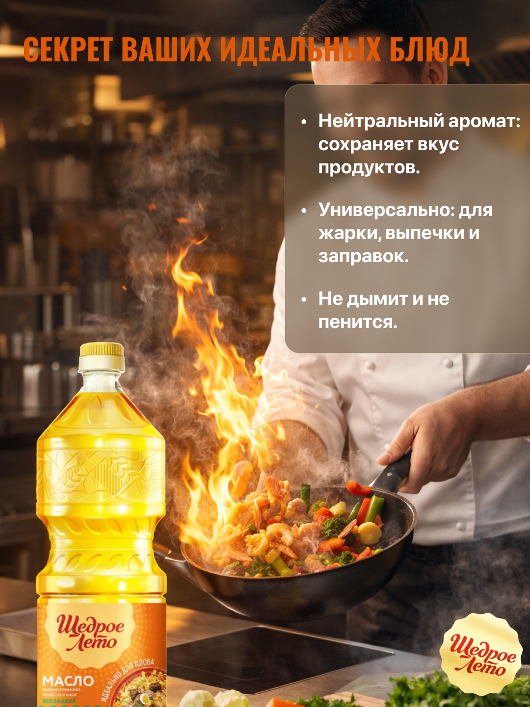 Щедрое лето масло подсолнечное рафинированное, прозрачное, светло-золотистое 1 л — фото 1