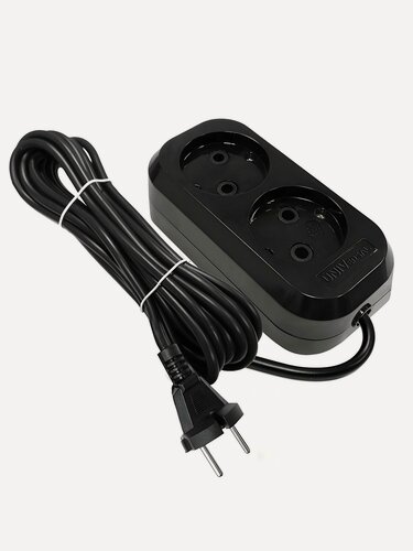 Изображение товара Удлинитель бытовой UNIVersal Премиум Е-202, 2 гнезда, 3 метра, ПВС 2х0.75 мм², без заземления, черный, артикул 2104