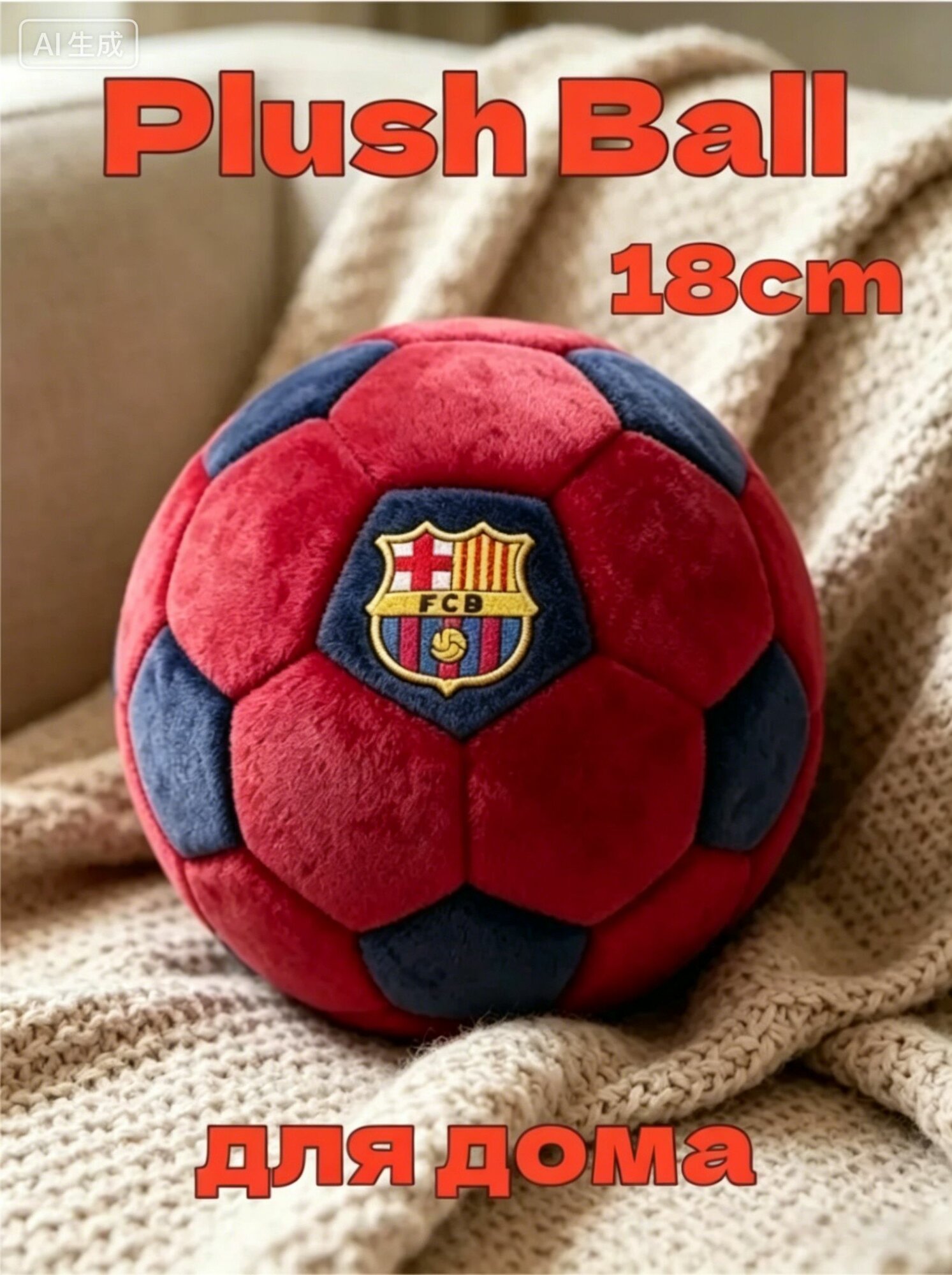 Плюшевый футбольный мяч FC Барселона 18 см, мягкая игрушка-сувенир для детей и фанатов