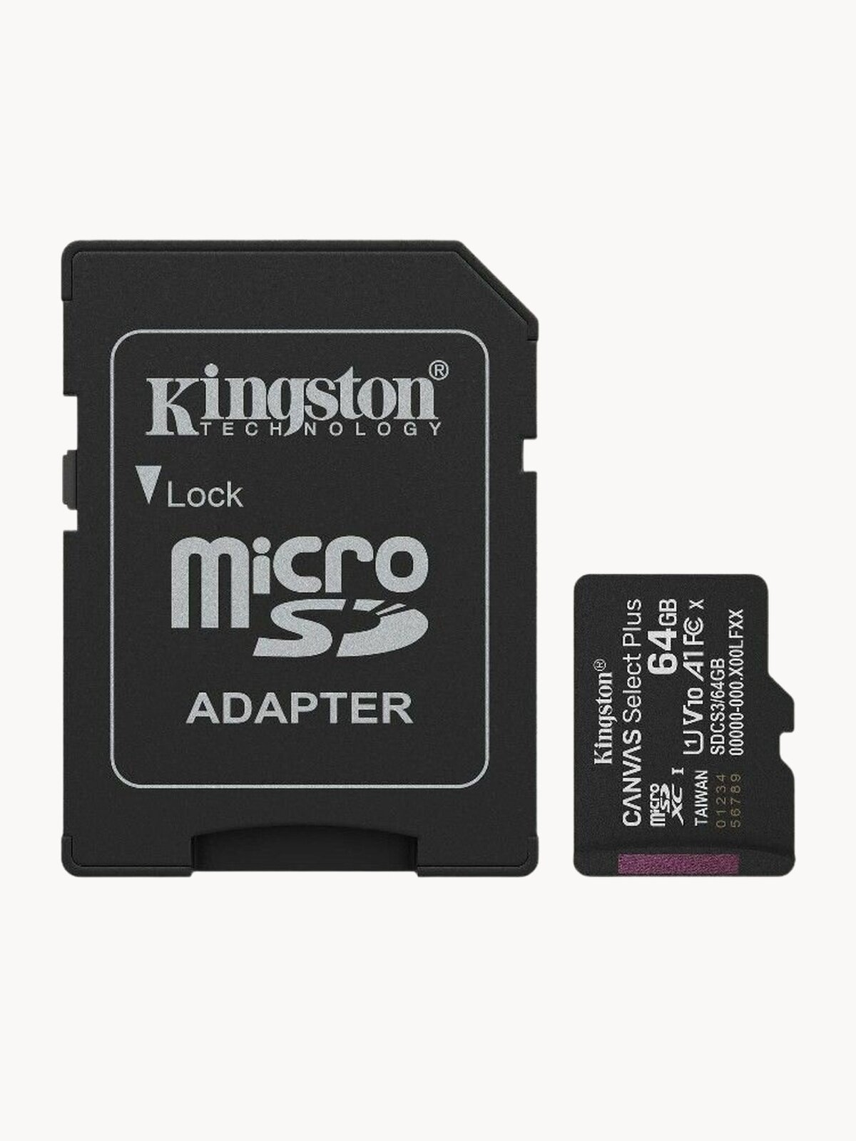 Карта памяти microSD 64 ГБ Kingston Canvas Select Plus Gen.3 Class 10 (SDCS3/64GB) UHS-I U1 V10 A1 100 Мб/с, c адаптером