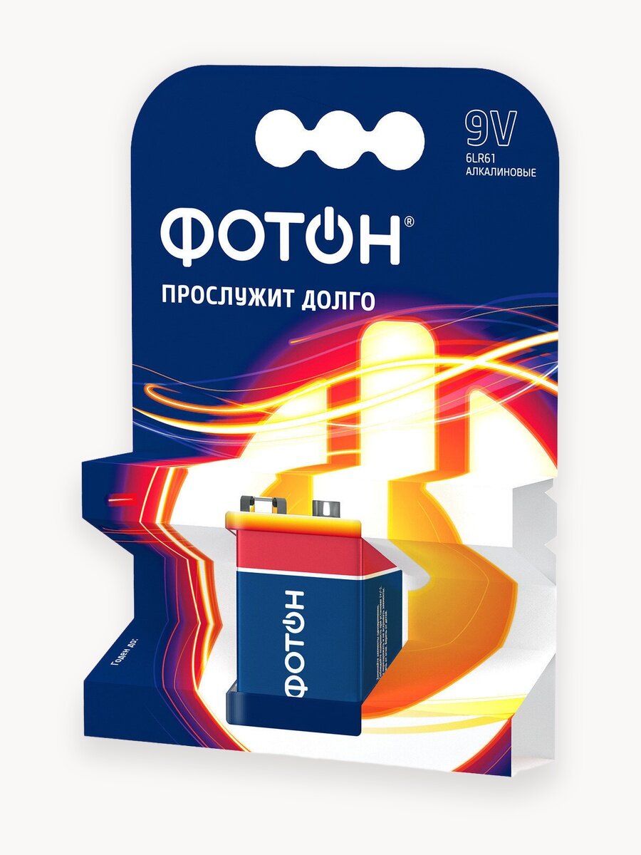 Батарейка алкалиновая фотон 6LR61 / Крона 9V OP1, 9В 1 штука в блистере