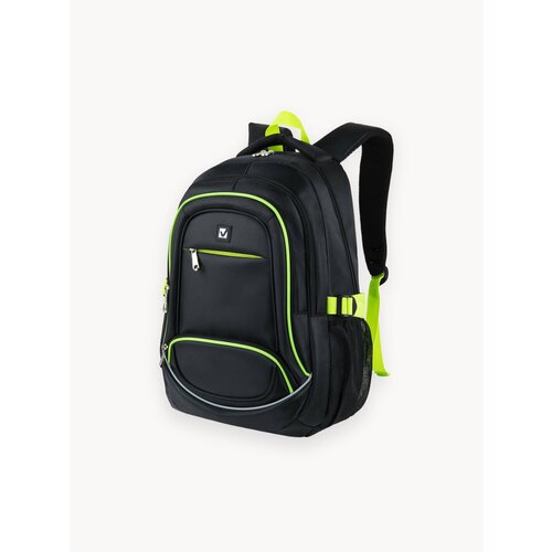 Рюкзак женский мужской, школьный спортивный городской, для подростка черный салатовый, 3 отделения, 46х31х18 см, Brauberg High School, 270761