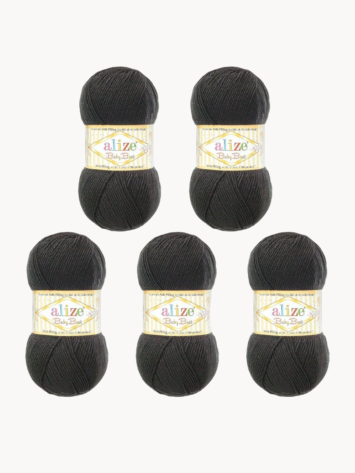 Пряжа для вязания ALIZE 'Baby Best', 100г, 240м (10% бамбук, 90% акрил) Антипиллинг (60 черный), 5 мотков