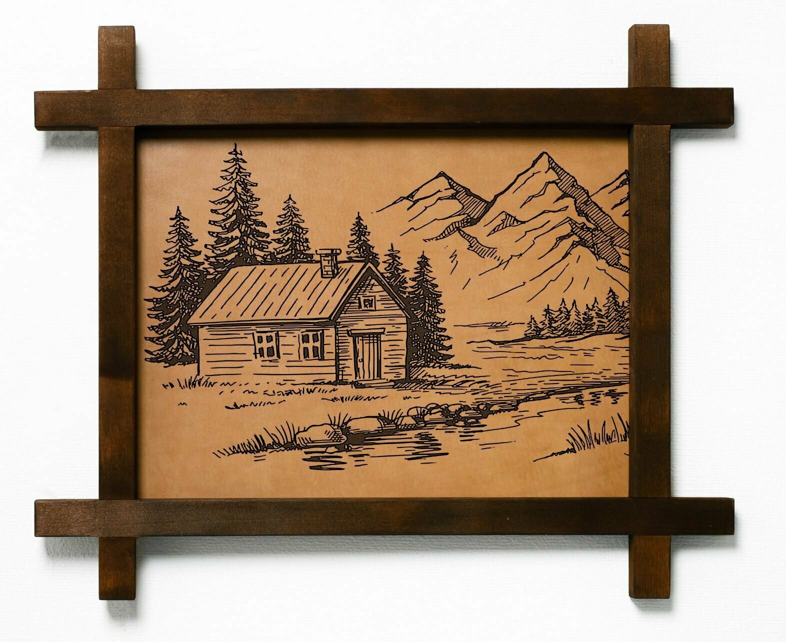 Картина BoomGift "Горы", интерьерная, холст для украшения и декора на стену кухни гостиной детской комнаты спальни в деревянной рамке