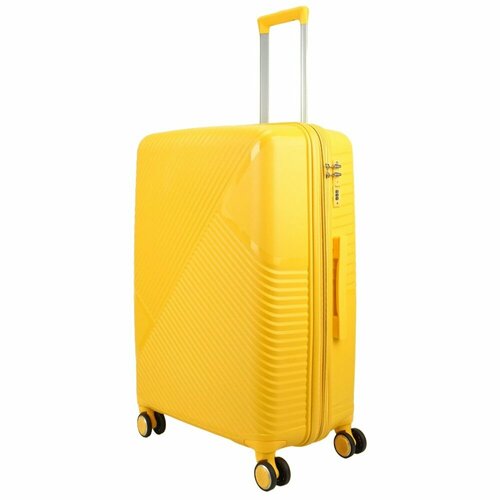 фото Умный чемодан impreza 2508001, полипропилен, опорные ножки на боковой стенке, ребра жесткости, рифленая поверхность, водонепроницаемый, увеличение объема, 105 л, размер l, желтый