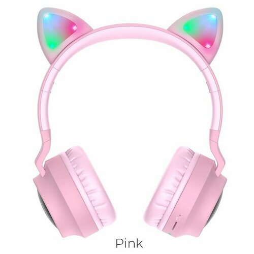 Полноразмерные беспроводные наушники Hoco W27 Cat Ear (5ч/300 mAh/Bluetooth/AUX) розовые bluetooth гарнитура hoco w39 cat ear kids розовые детские разноцветная подсветка ушек