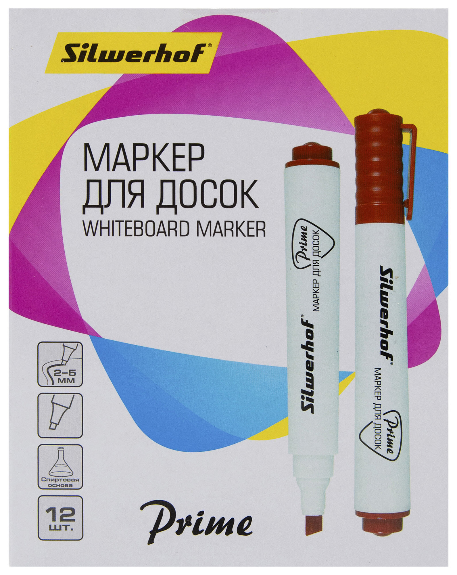 Упаковка маркеров для досок Silwerhof Prime+, 2-5 мм, скошенный пишущий наконечник, красный 12 шт./кор. - фото №3