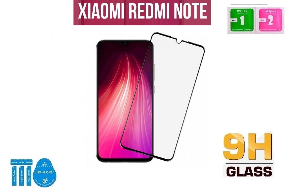 Комплект 3 шт: Защитное стекло для Xiaomi Redmi Note 8 Pro , черная рамка.