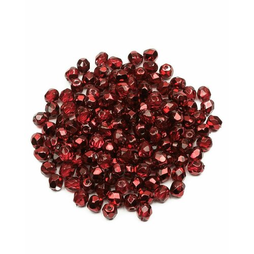 Стеклянные чешские бусины, граненые круглые, Fire polished 4 мм, Crystal Pomegranate Metallic Ice, 150 шт.