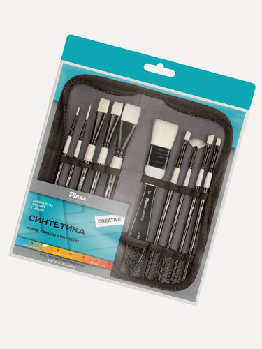 Изображение товара Набор кистей в пенале Pinax "Creative line" синтетика white taklon 10 шт, ассорти