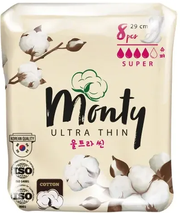 MONTY, Женские гигиенические прокладки, ULTRA THIN SUPER PLUS, 8шт (29см) М-103