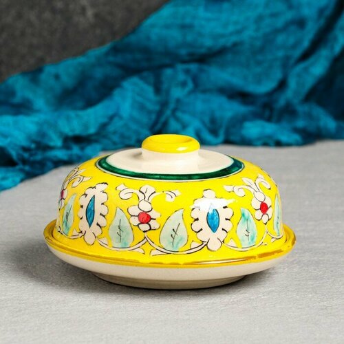 Масленка Риштанская Керамика Узоры 13 см желтая 9093595 898₽